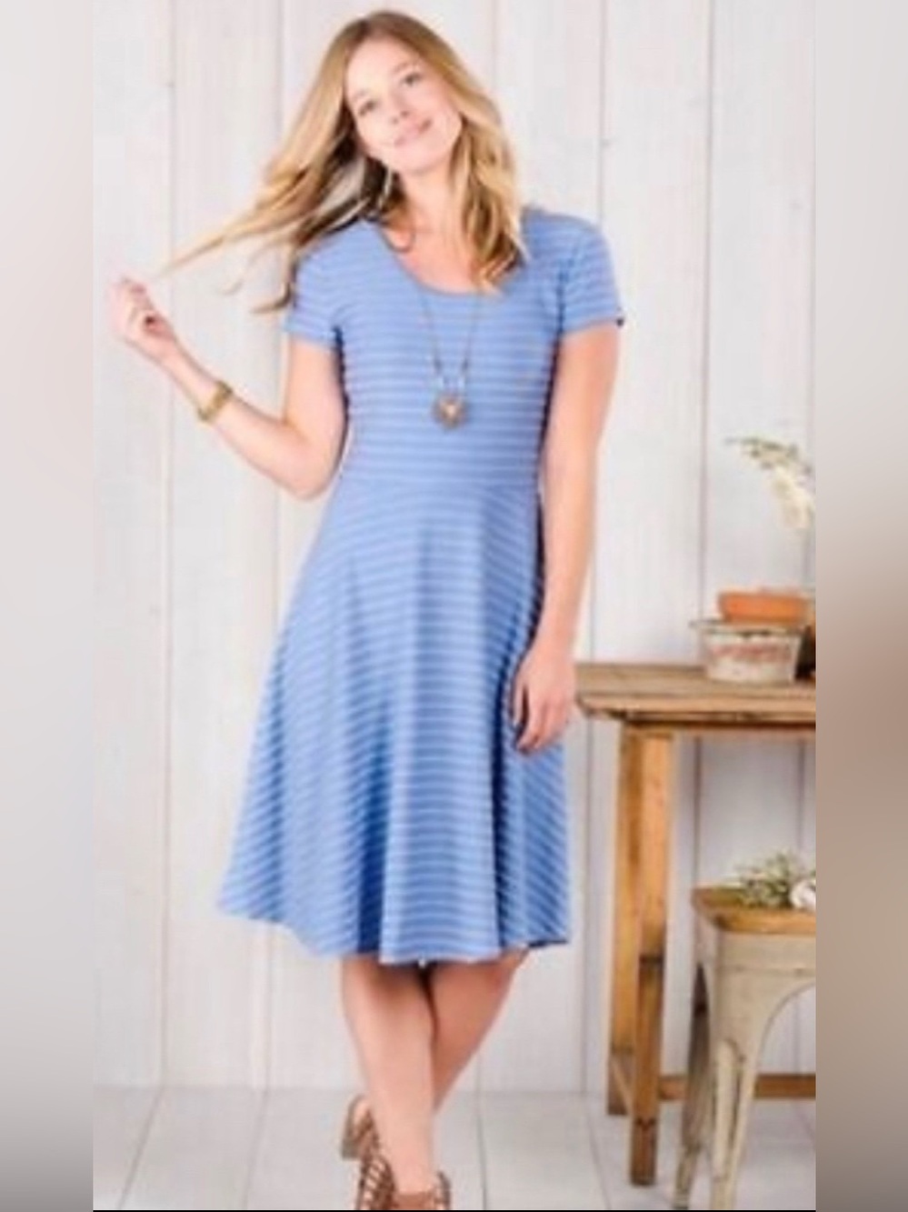 Matilda Jane Light Blue Stripe Exploration Short Sleeve Scoop Neck Dress Size XS